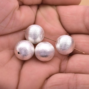 Silver Spacer Beads 14mm -4pc, Silver Ball Beads, Brushed Finish, Round Shape