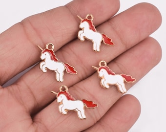 Emaille eenhoornbedels - diverse kleuren, kindersieraden maken (10 stuks)
