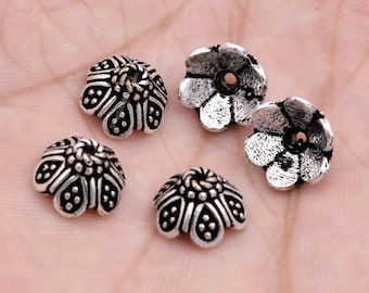 Bali Silver Bead Caps 10mm Flower Bead Caps For Jewelry Making,  Antique Silver Plated Jewelry Bead Caps, 5pcs