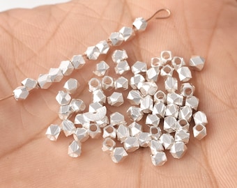 Cuentas facetadas plateadas de 3 mm con corte de diamante para bisutería (100 unidades)