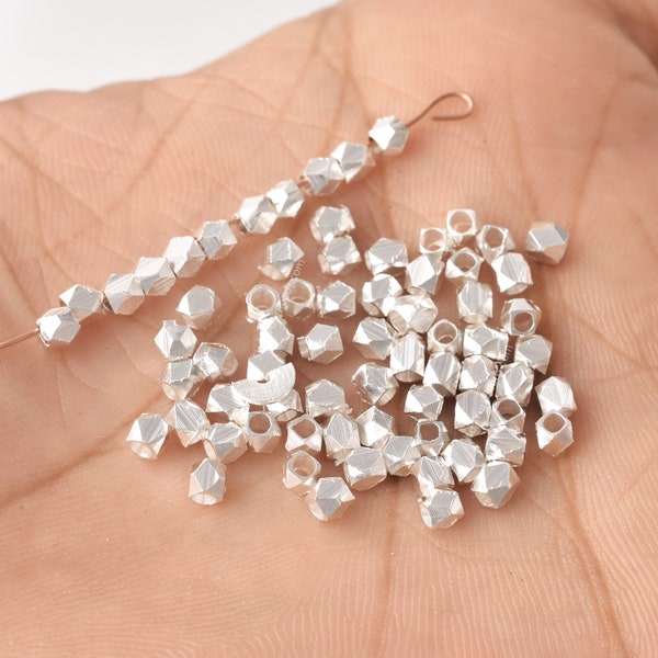 3mm - 100pcs Faceted Silver Plated Beads, Tinny silver Plated Beads, DiamondCut Silver Plated Spacer Beads