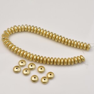 54 Pieces, 8 Inch Strand of 8mm Brushed Saucer Beads 14Kt Gold Tone. Jewelry Findings And Supplies