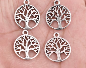 24mm - 10pcs silver Tree Of Life Pendant Charm, Antique Silver Plated pendants Charms