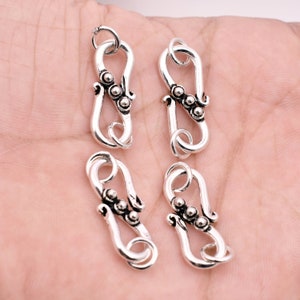 Bali Silver S Clasps 32mm - 4 Pcs, Real Silver Plated S Clasps / S Hooks Closures For Jewelry Making