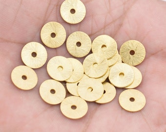 Gold Plated Heishi Beads - 10mm Brushed Flat Disc Spacers