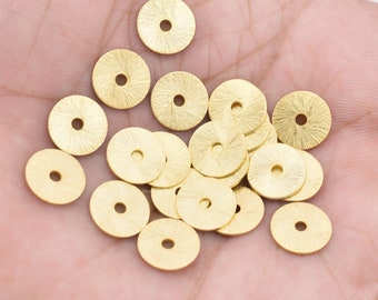 10mm - 25pcs Perles Heishi en or, Perles d’espacement de disque plat en or pour la fabrication de bijoux, finition brossée