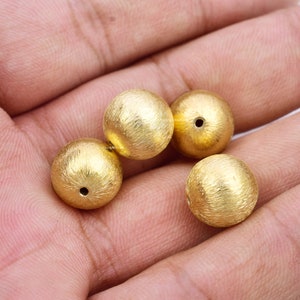 12mm - 4pc Gold Plated Brushed Ball Spacers Beads For Jewelry Making