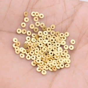 Gold Flat Disc Spacers, Brushed Disk Heishi Spacers Beads, 400pc-3mm Gold Plated Disk Beads For Jewelry Making