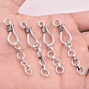 Long Silver S Hooks 54mm - 4 Pcs, Real Silver Plated S Clasps/S Hooks, Closures For Jewelry Making.