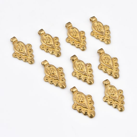 Boho Raw Brass Charms - Ethnic Tribal Pendants (10pcs)