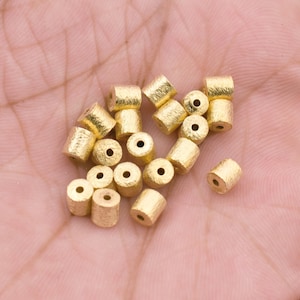 4mm - 20pc Gold Barrel Beads / Cylinder Beads / Drum Spacer Beads, 4x4mm Brushed Gold Beads For Jewelry Making