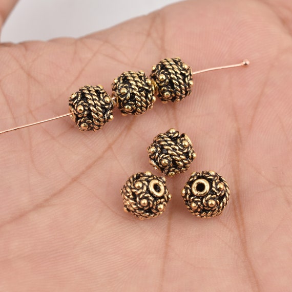 8mm 6pc Bali Style Antique Gold Beads for Jewelry Making, Gold Spacer  Beads, Hearts and Rings, Jewelry Findings 