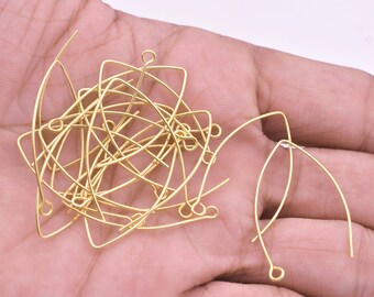 32mm - 30pcs Gold Ear Wires for Earring Making, Handmade, Real Gold plated Fish Hook, French Ear Wires, Long Ear Wires