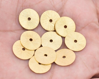 Brushed Gold Plated Disc Spacer Beads – 14mm Heishi Washers, 15pc