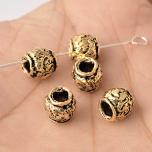 5pc-9mm  Antique Gold Plated Handmade Bali Style Beads - Gold Plated Spacer Beads for Jewelry Making