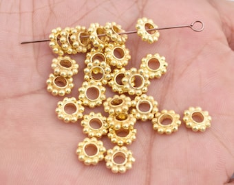 Perline distanziatrici a forma di margherita placcate in oro – Perline Heishi a forma di fiore da 8 mm, foro grande (25 pezzi)