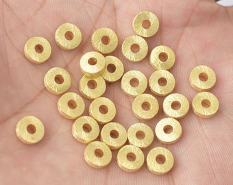 6mm - 25pcs Gold Spacer Beads, Gold Plated Rondelle Beads, Heishi Round Beads, Brushed Finish, Gold Plated Findings