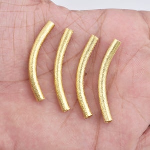 40mm - 4pc Gold curved tube beads, Brushed finish Gold plated Pipes, 3mm hole