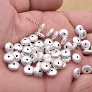 8mm - 50pc Silver Saucer Beads, Brushed silver Spacer Beads For Jewelry Making, Silver Plated Button Beads, Metal Spacer Bead