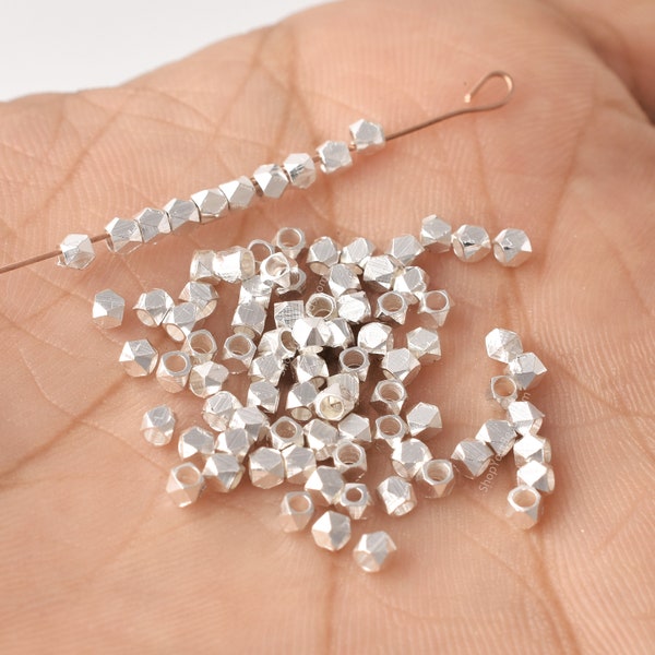 2.5mm - 240pc Perles d'espacement plaquées argent, Perles à facettes, Petites perles en métal pour la fabrication de bijoux, Perles taillées au diamant