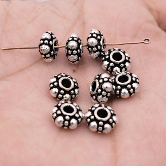 10mm 10pcs Silver Spacer Beads, Antique Silver Plated Bali Silver Beads for  Jewelry Making, Metal Spacers for 3mm Hole 