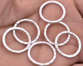 20mm - 6pc Hammered Silver Plated Connector Rings Silver Washers Artisan Organic Links, Link Charms, Handmade Jewelry Earring Making Circles