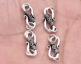 Bali Silver S Clasps 28mm - 4Pcs, Real Antique Silver Plated S Hooks / S Clasps Closures For Jewelry Making