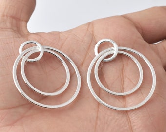 Connector Rings Silver washers Artisan organic links, 2pc-40mm brushed Silver plated washer Link charms, handmade jewelry making Circles