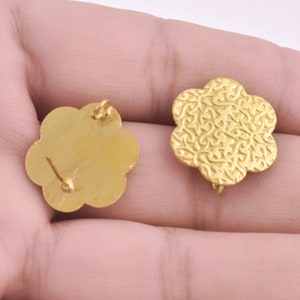 20mm - 2pcs Gold Textured Floral Ear Studs Earring Connector, Gold Plated Earring Component, Earring Parts, Dangle Earring Making