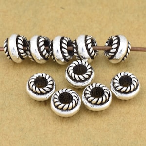 10 Silver spacer beads - 7mm Antique silver plated beads, Bali Style spacers for jewelry making, beading supplies for 2mm hole cords