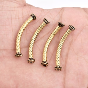 40mm - 4pc Gold Curved Tube Beads For Jewelry Making, Bali Style Antique Finish Tube Beads For Jewelry Making
