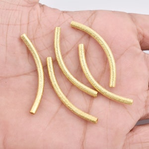 5pc- 40mm -Brushed Finish Gold Pated Tubes Beads, 40mm Curved Pipes,  2mm Hole