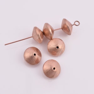 Rose Gold Saucer Beads 12mm - 6pcs Tiny Rose Gold Plated Button Spacer Beads, DIY Beads , Brushed Finished