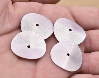 Large Silver Plated Wavy Disc Beads – 24mm Brushed Spacers, 4pc