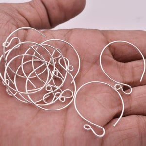 32mm - 20pcs Silver Round Earring Hooks Wires For Jewelry Making, Handmade Earring Findings, Designer Ear Wires