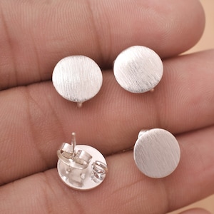 10mm - 4pcs Silver Brushed Round Earring Studs, Silver Plated Earring Connector Components, Jewelry Parts, Dangle Earring Making