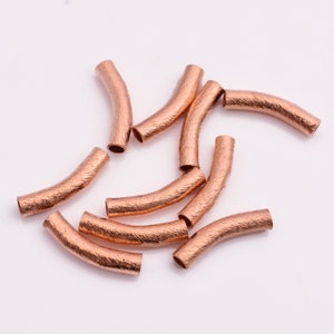 20mm - 10pc Copper Curved Tube Beads, Brushed Copper Tube Beads, Curved Pipe Beads, Copper Pipe Beads, 3mm Hole