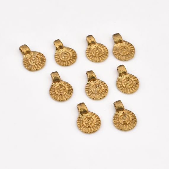 9.5mm - 20pcs Raw Brass Charms, Tribal Brass Pendants, Ethnic Charms , Boho Pendants For Jewelry Making And Micro Macrame