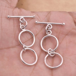 2 Sets, 2 Rings Silver Toggle Bar, Extendable Toggle Clasps , Silver Plated Adjustable Plain Shiny Toggle Clasps