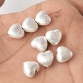 10mm - 10pcs Silver plated Heart Shape Beads, Brushed Finish, Jewelry Making Supplies, Metal Findings product logo