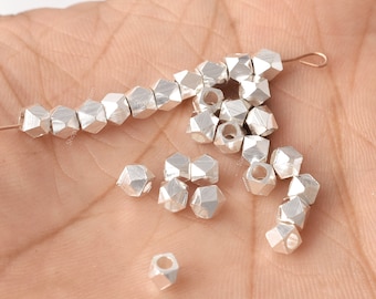 Faceted Silver Plated Spacer Beads - 4mm, 37pcs
