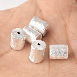 10mm Silver Barrel Beads / Drum Beads / Cylinder Beads, Brushed Silver Beads For Jewelry Making, 10x8mm Beads - 6pcs