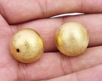 18mm-2pc geborstelde gouden kralen voor sieraden maken, vergulde ronde geborstelde kralen