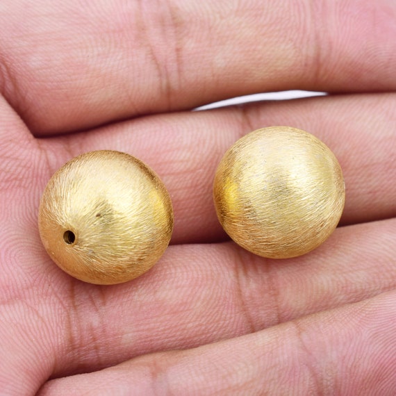 18mm 2pc Brushed Gold Beads for Jewelry Making, Gold Plated Round Brushed  Beads 