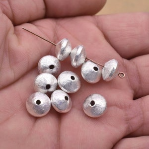 10mm - 10pc Silver Plated Brushed Saucer Beads, Silver plated Spacer Beads