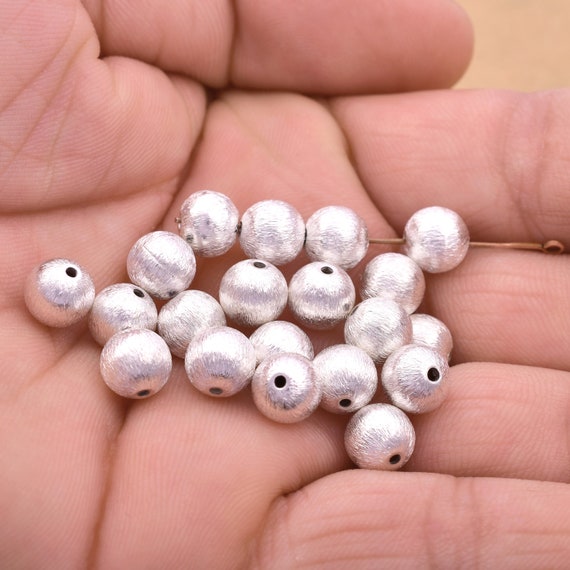 8mm 20pc Round Silver Beads for Jewelry Making, Brushed Silver Spacer  Beads, Metal Ball Beads 