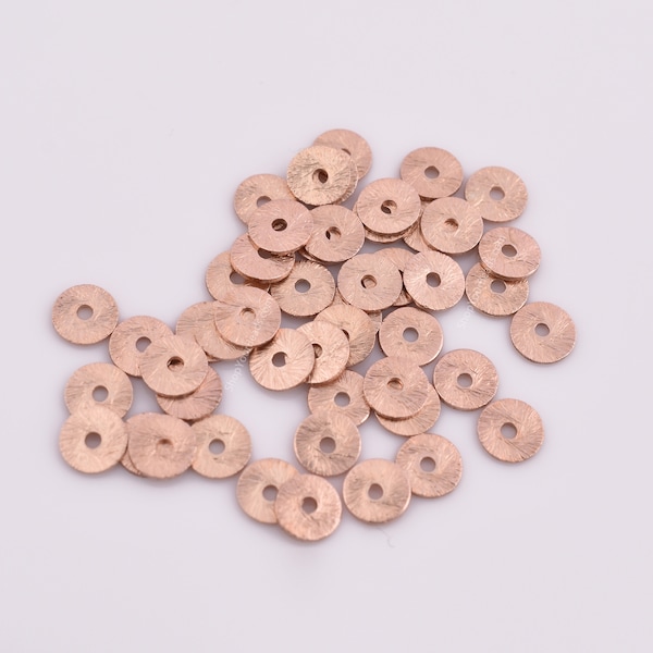 6mm - 100pc Rose Gold Flat Disk Spacer Beads, Brushed Rose Gold plated Disc Spacers For Jewelry Making, Heishi spacers