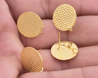 Gold Plated Textured Round Studs – 16mm Earring Connectors (4pcs)
