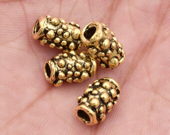Cuentas barril bañadas en oro artesanales - Cuentas tubulares de vermeil hechas a mano, 10 mm (juego de 4)