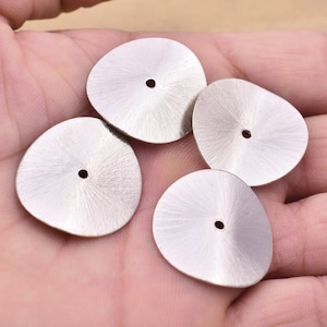 26mm-4pc Large Silver Wavy Spacers Disc Beads, Silver Plated Wavy Disc, Silver Spacers, Brushed Heishi Disc Beads